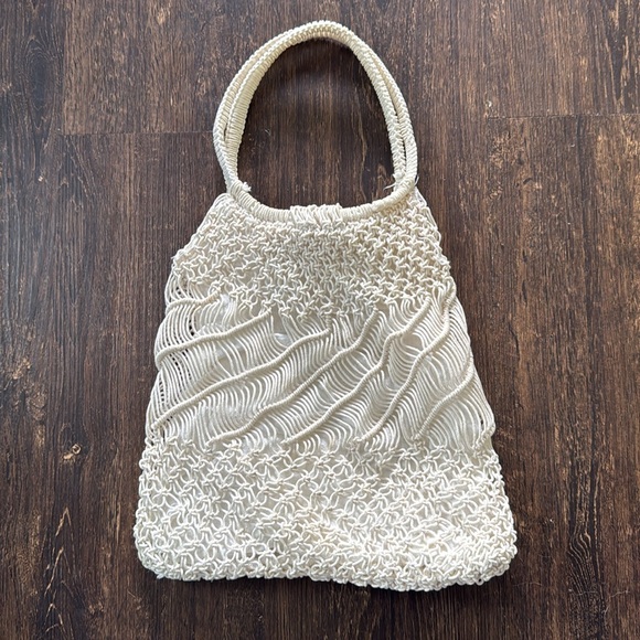 💫 Crochet Cream 70s Style Beach Hand Bag - Picture 3 of 4